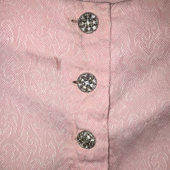 Vtg 50s handcrafted fitted pink textured top with rhinestone buttons size XXS - Picture 5 of 8